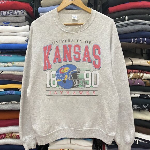 Vintage Kansas Jayhawks Football Sweatshirt Retro University of Kansas Shirt Tee - Picture 1 of 2